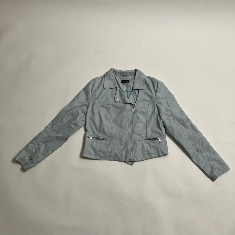 NEW LOOK faux leather moto jacket in powder blue